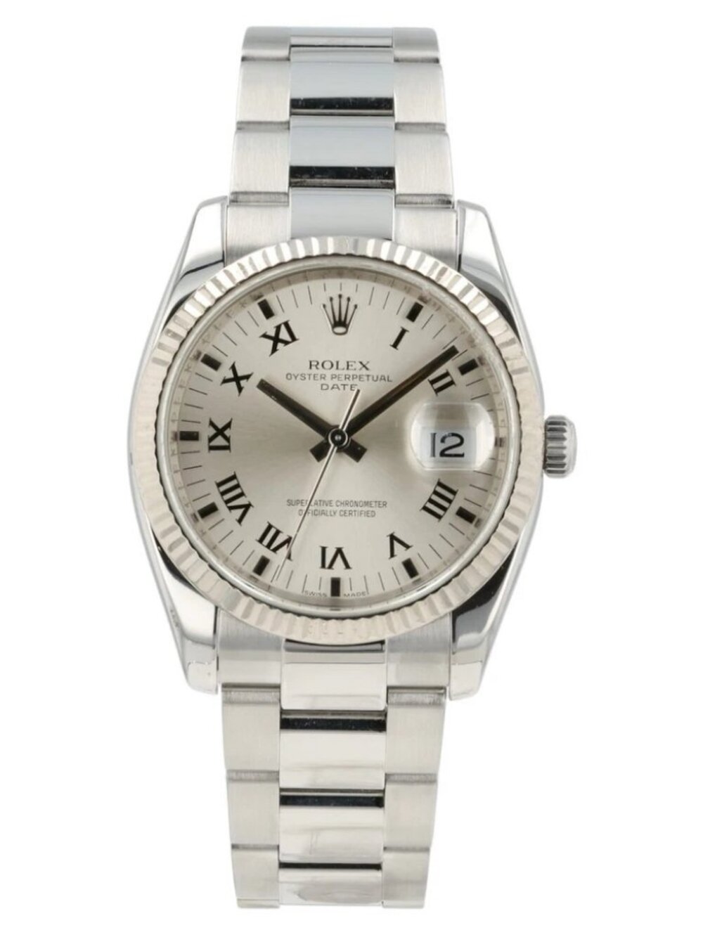 Rolex Date Silver Roman Dial Stainless Steel 34mm Automatic Watch 115234